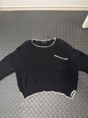 Black Crewneck Sweater with White Contrast Trim